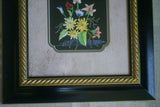 From Hmong Hill Tribe Talented Artist Unique Cotton Embroidery of Colorful Flower Bouquet Custom Framed with special ornate matting. Beautiful Colorful needlework DFH31 Wall Art Décor Designer Collector Detailed
