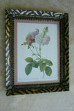 SIGNED UNIQUE DETAILED ARTIST HANDPAINTED FRAME MATTED REDOUTE PRINT PINK ROSES