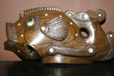 Rare South Pacific tribal Art Trobriand Mother Of Pearl Hand Carved Wd Fish 1A12
