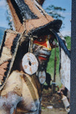 VERY RARE OLD POLYCHROME HAND CARVED MARAMBA ANCESTOR ORACLE SPIRIT MASK COLORED WITH NATURAL PIGMENTS COLLECTED ALONG SEPIK RIVER, PAPUA NEW GUINEA & ONCE USED BY MEDECINE MAN TO WARD AWAY DISEASE 3A14 DECORATOR DESIGNER COLLECTOR 25”x 8"x 5"