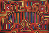 Kuna Indian Abstract Mola blouse panel from San Blas Island, Panama. Intricate Hand stitched Applique Folk Art: Mirror Image Flamingo Bird 16.75" x 11.5" (64A)