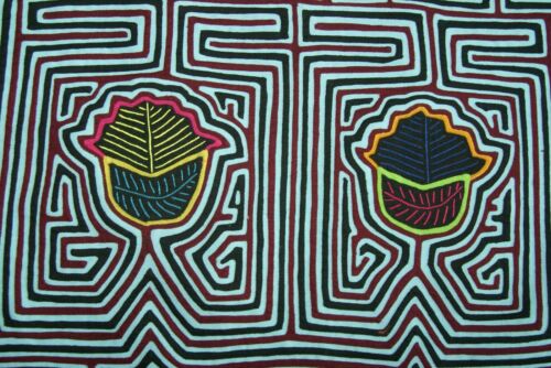 Kuna Indian Folk Art Mola Blouse Panel from  San Blas Islands, Panama. Hand-stitched Applique: Thistle Plant 17