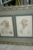 Two 1884 antique original folio stipple engravings Holbein’s famous Court portraits 135 years old  stunning renditions of Lady Marchioness of Dorset & Lady Rich Framed in huge frame with 5 mats, one of them hand painted by artist 33" X 26.5"