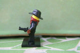 NEW, NOW RARE, RETIRED LEGO MINIFIGURE COLLECTIBLE: ARMED BANDIT WITH BLACK HAT, BURGUNDY SCARF, 2 GUNS, PISTOLS & BLACK BASE, SERIE 6, YEAR 2012, 8 PIECES.