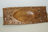 STUNNING 1 OF A KIND HAND CARVED KWILA WOOD MUSEUM MASTERPIECE SAGO PLATTER DISH BOWL WITH MOTHER OF PEARL INSERTS & DELICATE LACY INCISED BORDER BY RENOWNED TRIBAL SCULPTOR TROBRIAND ISLANDS MELANESIA SOUTH PACIFIC OCEANIA 12"X 4.75 X 2”” COLLECTOR 2A7