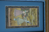 ORIGINAL GONGBI MUGHAL ART BEAUTIFUL FRAMED LARGE PERSIAN INK MINIATURE PAINTING ON SILK FROM NEPAL EXTREMELY DETAILED RENDITION OF KRISHNA IN ORNATE GARB DFN1 DECORATOR DESIGNER COLLECTOR WALL ART HOME DECOR 19”X13.5”