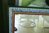 UNIQUE LONG MIRROR,  FRAME WITH COLORFUL INTRICATE HAND PAINTED MOTIFS SIGNED BY FLORIDA ARTIST ITEM DA33 VERY LARGE SIZE 48" X 28"