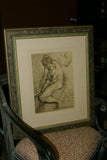 Very rare Original folio copperplate engraving dating 1660 Seneca Moriens In Balneo Rome Nude from Villa Pamphilia: eiusque Palatium Printed on hand-made watermarked laid paper 360+ years old!!! Double matted & Framed in hand painted signed frame