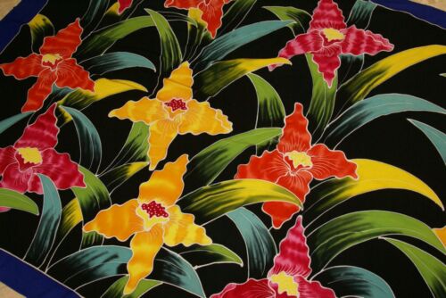 HIGH QUALITY HAND PAINTED FABRIC SARONG SIGNED BY THE ARTIST: LYCASTE ORCHID FLOWERS 70