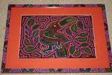Kuna Indian Abstract Traditional Detailed Mola blouse panel hand crafted Applique from San Blas Island, Panama: Bird morphing into Fish, Illusion Maze 16" X 12".25  (94B)