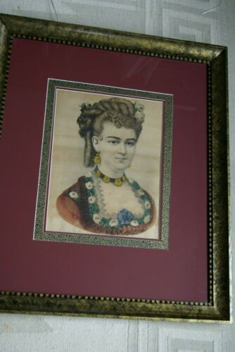 19th century original antique 1860 Original Authentic Currier & Ives Huge Folio Lithograph Lady’s Portrait: Julia 27 1/4