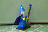 VERY RARE RETIRED (IN 2014) LEGO MINIFIGURE: WIZARD (WITCH) ON BASE WITH BEARD, NIGHT SKY CAPE, CONIC HAT & STAFF WITH JEWEL (MPN 71007, Series 12) BRAND NEW COMPLETE. 9 PIECES
