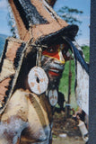 SOUTH PACIFIC OCEANIC ART HAND CARVED TRIBAL CLAN ANCESTRAL  POLYCHROME SPIRIT DANCE MASK WITH PIGMENTS BUSH TWINE USED DURING SECRET CEREMONIES &  INITIATIONS MINDIBIT VILLAGE MIDDLE  SEPIK PAPUA NEW GUINEA 12A6 COLLECTOR DESIGNER DECOR 21"x8.5"x 4.5"