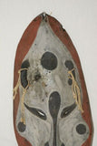 RARE UNIQUE OCEANIC ART LARGE HAND CARVED TRIBAL  POLYCHROME WAR CANOE BOAT PROW PROTECTIVE ANCESTOR EFFIGY SPIRIT MASK COLLECTED ON SEPIK RIVER PAPUA NEW GUINEA NATURAL CLAY & LIME PIGMENTS BARK TWINE 12A11 DESIGNER COLLECTOR 26.5"x12.5"x3.25"