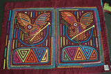 Kuna Indian Folk Art Mola Blouse Panel from San Blas Islands, Panama. Hand stitched Applique: Birds with Bow & Arrow Motif 19.75" x 14.5" (65B)