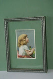 EPHEMERA AMERICANA WHIMSICAL ART: 1800's FRAMED ANTIQUE VICTORIAN ADVERTISING TRADE CARD: CLARK'S MOTHER & CHILD PLAY, BABY FIRST STEPS, VINTAGE HAND PAINTED CUSTOM FRAME TO MATCH (DFPO2D) COLLECTOR COLLECTIBLE WALL DÉCOR UNIQUE GIRL’S ROOM
