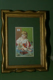 EPHEMERA AMERICANA WHIMSICAL ART: 1887 MATTED & FRAMED ANTIQUE VICTORIAN ADVERTISING TRADE CARD: J&P Coats, GIRL WITH KITE CRYING (DFPO2V) ARTIST HAND PAINTED FRAME DESIGNER COLLECTOR COLLECTIBLE WALL DÉCOR UNIQUE