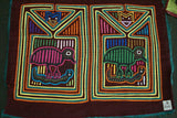 Kuna Indian Folk Art Mola blouse panel from San Blas Islands, Panama. Hand stitched Applique: Mirror Image of Birds Hunting Snake, while Spying Devils Observe 17" X 13" (60A)