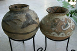 CHOICE OF 1 OR BOTH. 1980's Rare Hand Crafted Vermasse Terracotta Pottery Pot from East Timor Islands, Indonesia. CHOICE OF: Shapes Motif (P14) and/or Geckos Motif (P5) both approximately 8.5" x 7" (28" Diameter)