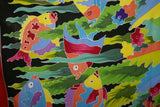 UNIQUE HIGH QUALITY HAND PAINTED TEXTILE FABRIC SARONG, SIGNED BY THE ARTIST. VIBRANT COLORS & VERY DETAILED MOTIFS OF FISH & AQUATIC PLANTS, 70” x 48” (no 25A)