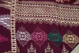 Old Handwoven Brocade Damask  Female Sari Wedding Songket Sarong Hand Embroidered Cloth Textile Art, Multi-colored with Metallic Gold Threads  48" x 20" (SG9) COLLECTED IN NEGARA, INDONESIA & belonging to Nobility royalty