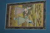 ORIGINAL GONGBI MUGHAL ART BEAUTIFUL FRAMED LARGE PERSIAN INK MINIATURE PAINTING ON SILK FROM NEPAL EXTREMELY DETAILED RENDITION OF KRISHNA IN ORNATE GARB DFN1 DECORATOR DESIGNER COLLECTOR WALL ART HOME DECOR 19”X13.5”