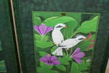 21”x 16.5” DETAILED COLORFUL  BALINESE PAINTING ON CANVAS RENOWN UBUD ARTIST RAINFOREST PARADISE FOLIAGE STARLING BIRDS PURPLE HIBISCUS FRAMED IN SIGNED CUSTOM FRAME HAND PAINTED TO MATCH  ARTWORK DFBB48 DECORATOR DESIGNER ART COLLECTOR HOME DÉCOR