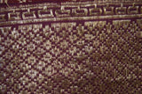 Old Ceremonial Balinese hand woven textile Antique Burgundy Setagen Brocade damask Ceremonial Songket Runner Belt  Embroidery with Metallic Gold Threads 48" x 4" (SG33) Collected in Klunkung Regency, Bali & belonging to Nobility royalty