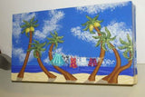 Unique cute Cabin, cabana or Home  Décor: Large Hand Painted  with detail Wood Wooden Box with Caribbean Beach Ocean Seascape Palm Trees signed by Florida Artist  19 1/4" x 11" x 4"