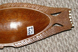 STUNNING ROSEWOOD WOOD MUSEUM MASTERPIECE WITH MOTHER OF PEARL INSERTS SAGO PLATTER DISH BOWL DELICATELY CARVED INTO A LARGE FISH BY RENOWNED TRIBAL SCULPTOR FROM  REMOTE TROBRIAND ISLANDS MELANESIA SOUTH PACIFIC COLLECTOR DESIGNER 2A44 12.5"X5"x1.5”