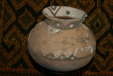 Rare 1980's Vintage Collectible Primitive Hand Crafted Vermasse Terracotta Pottery, Vessel from East Timor Island, Indonesia: 3D Raised Relief Decorative Geometric & Ancestor Motifs, colored with natural earthtone pigments 7" x 9" (26" Diameter) P9
