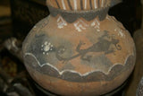 Rare 1980's Vintage Collectible Primitive Hand Crafted Vermasse Terracotta Pottery, Vessel from East Timor Island, Indonesia: Raised Relief Decorative Motifs of man & gecko colored with natural earthtone Pigments 7" x 9" (25.5" Diameter) P20