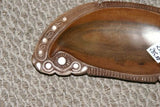 11”x 4.5”UNIQUE STUNNING HAND CARVED KWILA WOOD MUSEUM MASTERPIECE SAGO PLATTER DISH BOWL WITH MOTHER OF PEARL INSERTS & DELICATE INCISED BORDERS BY RENOWNED TRIBAL SCULPTOR FROM TROBRIAND ISLANDS MASSIM MELANESIA SOUTH PACIFIC COLLECTOR DESIGNER ART 2A49