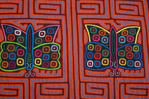 Kuna Indian Folk Art Mola Blouse Panel from  San Blas Islands, Panama. Hand stitched Applique: Butterfly 16.5