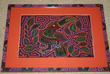 Kuna Indian Folk Art Mola Blouse Panel from San Blas Islands, Panama. Hand stitched Applique: Abstract Mirror Image of Sloth 16.5" x 12.25" (3B)