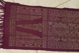 Old Ceremonial Balinese Brocade Damask Handwoven Burgundy Wedding Songket Setagen Sabuk Belt with Metallic Gold Threads 46" x 7.5" (SG22) Collected in Klunkung Regency, Bali & belonging to Nobility royalty