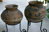 CHOICE OF 1 OR BOTH: 1980's Rare  Vintage Primitive Hand Crafted Vermasse Terracotta Pottery, Pots from East Timor Island, Indonesia. CHOICE OF: (P16) Lizards Motif 8" x 7" (26" Diameter) AND/OR (P31) Gecko Motif 8.5" x 7.5" (25" Diameter)