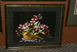 Huge Hmong Tribe Colorful Artwork Silk Embroidery Original Museum Art Masterpiece of Japanese Floral Bouquet in Basket Orchids Oncidium Handmade Needlework Tapestry Art Matted &  Hand Painted Signed Frame DFH5 29,5" x 24" Home Décor Collector