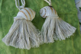 2 Pairs of very large Banded Tun Tonna Sulcosa Seashell Tassels, Pulls, Oceanic Art, South Pacific Home Decor Accent, Handcrafted Unique perfect for Designer Decorator Shell Collector Beach Lover Vacation Feel Pool Cabana