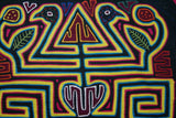 Kuna Indian Folk Art Mola Blouse Panel from San Blas Islands, Panama. Hand-stitched Applique: Tree of Life with Birds, Heart as Root  17" x 11.75" (75B)