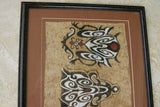 CUSTOM FRAMED Rare Tapa Kapa Bark Cloth (Called Kapa in Hawaii), from Lake Sentani, Irian Jaya, Papua New Guinea. Hand painted with natural pigments by a Tribal Artist: Abstract Geometric Stylized Insect Motifs  28" x 22" (DFBA4)