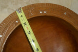 12”x 12”x 4” STUNNING 1 OF A KIND UNIQUE KWILA WOOD BOWL MUSEUM MASTERPIECE WITH MOTHER OF PEARL INSERTS & DELICATE INCISED BORDER BY RENOWNED TRIBAL SCULPTOR FROM TROBRIAND ISLANDS MELANESIA SOUTH PACIFIC DESIGNER OCEANIC  COLLECTOR 2A3