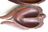 2 HUGE STUNNING HAND CARVED ROSEWOOD SAGO PLATTER DISH BOWLS, 1 FISH SHAPE & OTHER A MARINE TURTLE  WITH DELICATELY INCISED BORDERS ON FINS AND TAIL CREATED BY RENOWNED TRIBAL SCULPTOR TROBRIAND ISLANDS MELANESIA SOUTH PACIFIC COLLECTOR 2A15 & 2A15A