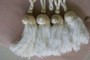 4  large Pearlized (mother of pearl) Jade Turbo Seashell Tassels Curtain Holdbacks Oceanic Art, South Pacific Home Decor Accent, Handcrafted Unique perfect for Designer Decorator Shell Collector Beach Lover Pool Cabana Look