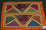 Kuna Indian Folk Art Mola blouse panel from San Blas Islands, Panama. Hand stitched Applique: Strawberries Fruit 16" x 12.25" (34B)