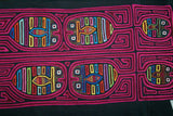 Kuna American Indian Textile Mola Blouse Panel, Hand Stitched with Minute Detail. From San Blas Islands, Panama: Lady Bug Maze 20" x 12" (11B)