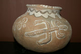 Rare 1980's Vintage Collectible Primitive Hand Crafted Vermasse Terracotta Pottery, Vessel from East Timor Island, Indonesia: 3D Raised Relief Decorative Geometric & Crocodile Motifs colored with natural earthtone Pigments 8" x 6" (22" Diameter) P41