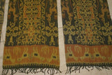 Hand woven Intricate motifs Sumba Hinggi Warp Ikat Tapestry (45" x 15") Hand spun Cotton Dyed with Vegetable Dyes. Adorned with Animal Motifs and Geometric Patterns (IRS47) ) earthtones with fringes wall Décor designer textile collector