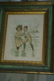 UNIQUE RARE OVER 100 YEARS OLD 1891 ORIGINAL COLOR LITHOGRAPH FROM HARD TO FIND A.W.ADAMS BOOK  “ROMPS &  PLAYS FOR HAPPY DAYS”, FRAMED PROFESSIONALLY  IN VINTAGE FRAME TO MATCH WITH TIME PERIOD