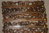 UNIQUE INTRICATELY HAND CARVED ORNATE WOOD HANGER 30” (ROD, RACK) USED TO DISPLAY RARE OR PRECIOUS TEXTILES ON THE WALL, SUPERB BAS RELIEF LACY MOTIFS OF FOLIAGE VINES FLOWERS & BIRDS COLLECTOR DESIGNER DECORATOR WALL DÉCOR ITEM 338